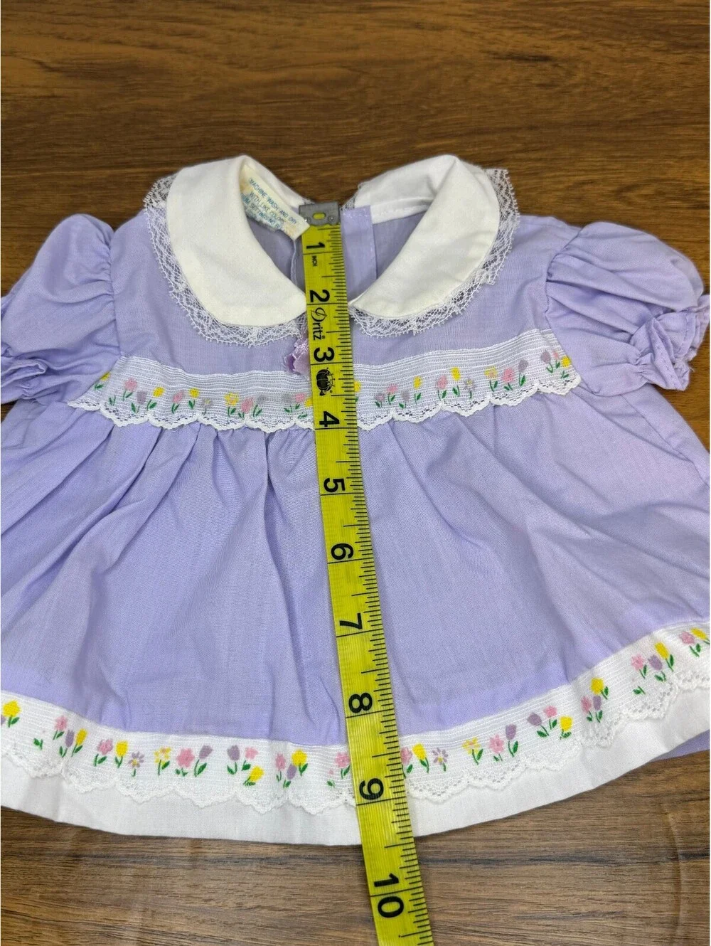 Catton Candy Vintage Lavender Baby Dress with Floral Trim and Peter Pan Collar